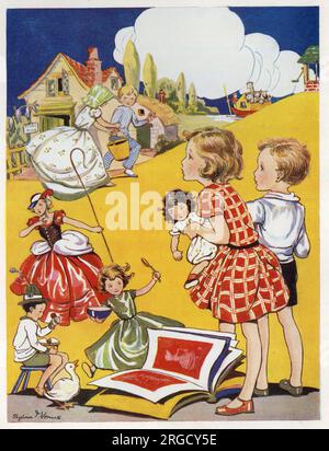 Illustration, im Nursery-Rhyme Land - 'Warum, alle Menschen sind am Leben', rief Betty. Stockfoto