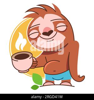 Süße Schlampe Schläft Mit Kaffeetasse Cartoon Vector Icon Illustration. Tiergetränk Icon Konzept Isoliert Premium Vector. Flacher Cartoon-Style Stock Vektor