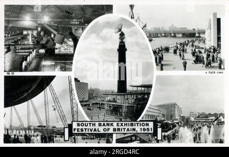 Das Festival of Britain - Southbank, London. Verschiedene Ausblicke auf die Schauplätze und Hauptstandorte des Festivals. Stockfoto