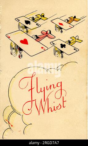 Flying Whist Spielkarten Scorecard, die vier Asse als Flugzeugflügel Stockfoto