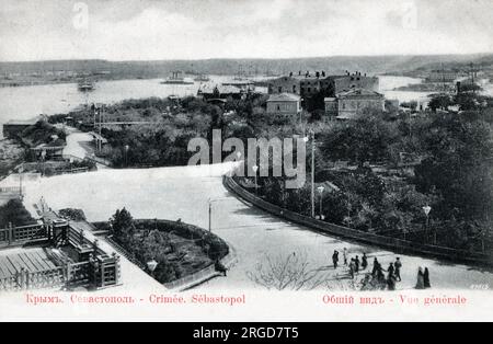 Sewastopol, Krim, Ukraine (damals Teil des Russischen Reiches) - Allgemeiner Panoramablick. Stockfoto