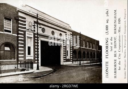 Ironite Flooring im Harborne Bus Depot, Serpentine Road (abseits der High Street), Harborne, Südwest-Birmingham für die City Corporation - Mai 1926. Stockfoto