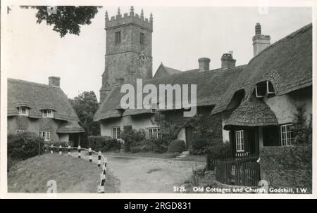 Alte Hütten und Kirche, Godshill, Isle of Wight Stockfoto