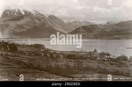 Ben Nevis und Loch Linnhe von oben Corpach Village, Fort William, Schottland Stockfoto