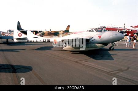 RAF Benevolent Fund - de Havilland DH.115 Vampire T.55 ZH563 (msn , ex U-1216, später G-BVLM, dann 209), im Royal International Air Tattoo - Boscombe Down 13. Juni 1992. Stockfoto