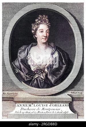 ANNE MARIE LOUISE d'ORLEANS, Herzogin de MONTPENSIER, bekannt als La Grande Mademoiselle, Nichte von Ludwig XIII., eine mächtige Intrige im politischen und gesellschaftlichen Leben Frankreichs. Stockfoto