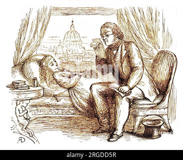 WILLIAM MAKEPEACE THACKERAY (1811 - 1863), dargestellt als er Miss Story „die Rose und der Ring“ vorlas. Stockfoto