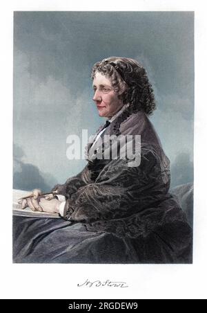 HARRIET BEECHER STOWE (1811-1896), amerikanische Autorin, am besten bekannt für „Onkel Toms Kabine“, aber sie missbilligte Byron. Mit ihrem Autogramm Stockfoto