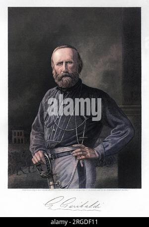 GIUSEPPE GARIBALDI (1807-1882), italienischer Soldat und Staatsmann Mit seinem Autogramm. Stockfoto