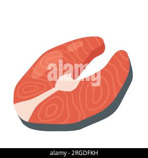 Rohes Lachssteak. Fischfilet, Meeresfrüchte Menü, gesunde Proteinkost Vektor Illustration Stock Vektor