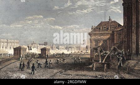 Straßenkämpfe am Place de l'Institut, Paris. Stockfoto