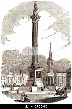 Vorschlag für ein Denkmal für Lord Nelson, das am Trafalgar Square errichtet werden soll; die Kirche St. Martin auf den Feldern ist im Hintergrund zu sehen. Stockfoto