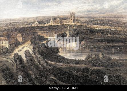 Blick auf Westminster aus Sicht einer Taube hoch oben auf der Herzog von Yorks Säule. Stockfoto