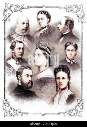 Königin Victoria und einige Mitglieder der königlichen Familie, 1880 abgebildet: Stockfoto