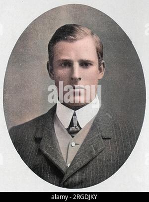 Foto des neuseeländischen Tennisspielers Anthony Frederick Wilding, Wimbledon Mens Champion in den Jahren 1910, 1911, 1912 und 1913. Sein Meisterschaftslauf endete 1914, als er von Australier N. E. Brookes in drei aufeinanderfolgenden Sätzen geschlagen wurde. Wilding starb am 9. Mai 1915 in der Nähe von Neuve Chapelle, Frankreich, während der Schlacht von Aubers Ridge. Hier im Alter von 22 Jahren, als Captain des Cambridge University Lawn Tennis Clubs. Stockfoto