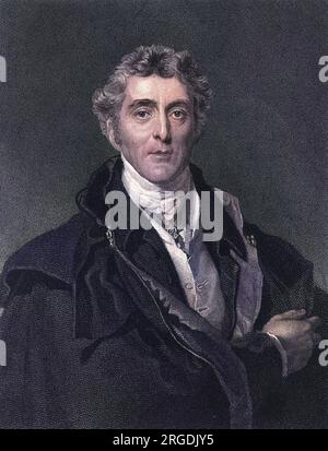 Arthur Wellesley, Herzog von Wellington (1769-1852), in Irland geborener Soldat und Staatsmann. Nach einer langen, renommierten militärischen und politischen Karriere, insbesondere seinem Sieg über die Franzosen in Waterloo im Jahr 1815, wurde Wellingtons Beerdigung im ILN ausführlich und detailliert berichtet. Stockfoto