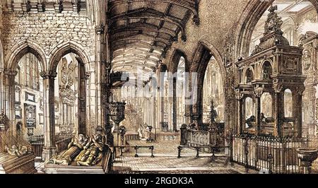 Das Innere des St. Helens Priory Church, Bishopsgate, City of London 1884. Der ursprüngliche Titel dieses Bildes war „Westminster Abbey of the City“. Stockfoto