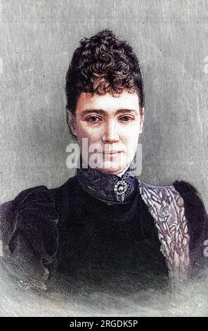 Kaiserin Maria Feodorowna, später Dowager Tsaritsa, früher Prinzessin Dagmar von Dänemark (1847-1928), Ehefrau von Zar Alexander III., Schwester von Königin Alexandra und Mutter von Zar Nicholas II Das Kleid, das Maria Feodorowna auf diesem Foto trägt, überlebt bis heute. Sie wurde vom Pariser Couturier in kastanienbraunem Samt mit einem in Goldtönen aufgestickten Nelkenmuster hergestellt und wurde 1993 in einer Ausstellung mit Kostümen aus dem 19. Jahrhundert in der Staatlichen Eremitage gezeigt. Stockfoto