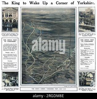 In der Sphäre berichten wir über den Besuch von König George V. und Königin Mary in Yorkshire im Juli 1912. Sie übernachteten im Wentworth Wooden, in der Nähe von Doncaster, der Heimat des Grafen und der Gräfin von Fitzwilliam, und besuchten mehrere Bergwerksdörfer. Der Begehung ging im Juni eine ähnliche Begehung in Südwales voraus. Stockfoto