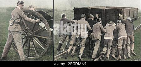 Die Jungs vom Eton College helfen beim Ausladen von Kriegsläden in Didcot Junction, verzichten auf ihren üblichen Sport, um zu helfen. Auf der linken Seite ist Prinz Henry, der zukünftige Herzog von Gloucester, dritter Sohn von König George V. und Königin Mary. Stockfoto