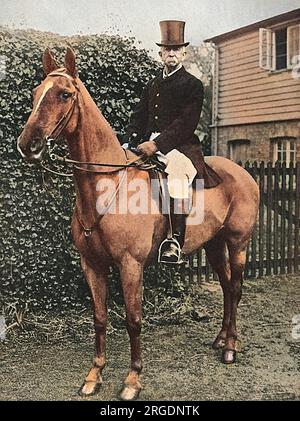 Feldmarschall Sir Evelyn Wood, V.C., (1838-1919), britischer Militärkommandant, reitet noch immer zu Hunden in Essex, wo er eine bekannte Figur war, im Alter von 78 Jahren Stockfoto