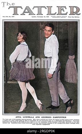 Georges Carpentier (1894-1975), französischer Boxer, abgebildet auf der Titelseite des Tatlers mit seiner Tanzpartnerin Anna Ludmilla. Das Paar erschien 1927 in einer Show, die Frankreich und Spanien bereiste. Stockfoto