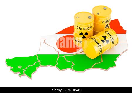 Uranproduktion in Niger, Konzept. 3D-Rendering auf weißem Hintergrund isoliert Stockfoto