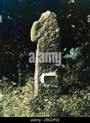 Die Überreste eines wayside Cross zum Gedenken an einen Royalist Officer in Bovey Tracey, Devon, England. Stockfoto