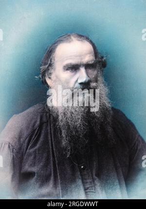 Porträtfoto von Leo Tolstoi. Russische Schriftstellerin, berühmt für die Romane Krieg und Frieden und Anna Karenina. Stockfoto