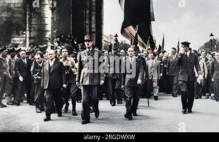 Charles de Gaulle, Anführer der Freien Franzosen in Paris. Stockfoto