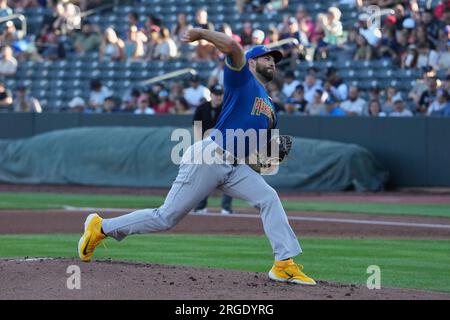August 5 2023: El Paso Pitcher Michael Wacha (15) wirft während des Spiels mit El Paso Chihuahuas und Salt Lake Bees im Smiths Field in Salt Lake Ut einen Platz. David Seelig/Cal Sport Medi Stockfoto