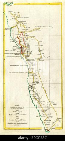 Westaustralien - Route der Dettlers Expedition unter Mr AC Gregory von Perth zum Gascoyne River 1848 und Govenor Fitz Gerald's Route von Champion Bay zum Murchison River 1848 und 1849 Stockfoto