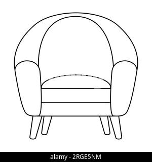 Bequemer Stuhl, Innendesign-Element für Wohnzimmer oder Schrank, Frontansicht, Doodle-Style Flachvektorzeichnung für Kinder Malbuch Stock Vektor