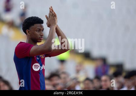 Barcelona, Spanien. 8. Aug. 2023. BARCELONA, SPANIEN - 8. AUGUST: .Spieler in Aktion während des Joan Gamper Trophäenspiels zwischen FC Barcelona und Tottenham Hotspurs bei der Estadi Olimpic Lluis Companys am 8. August 2023 in Barcelona, Spanien (Kreditbild: © Gerard Franco/DAX via ZUMA Press Wire) NUR REDAKTIONELLE VERWENDUNG! Nicht für den kommerziellen GEBRAUCH! Stockfoto