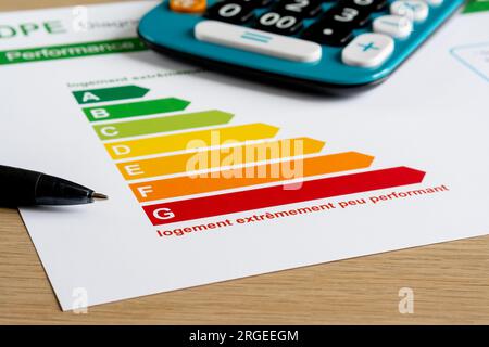 Diagnose der Energieeffizienz (DPE in Frankreich) Stockfoto
