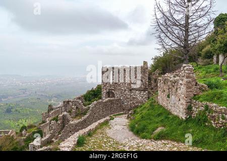 Mystras, Peloponnes, Griechenland - 07. Januar 2010, Ruinen der byzantinischen Stadt Mystras Stockfoto