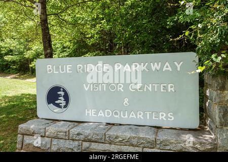 Asheville North Carolina, Appalachian Mountains, Blue Ridge Parkway Visitor Center Hauptquartier, Schild Stockfoto