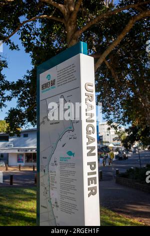 Schild mit Informationen am Urangan Pier in Hervey Bay, Queensland, Australien Stockfoto