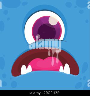 Komisches Cartoon-Monster-Zyklop-Gesicht mit einem Auge. Illustration eines süßen und glücklichen mythischen Alien-Ausdrucks. Halloween-Design Stock Vektor