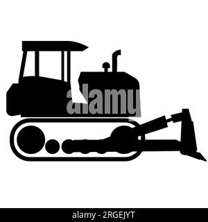 Traktorsymbol für Kettendozer. Bulldozer-Schild. Symbol für Raupenschlepper. Flacher Stil. Stockfoto