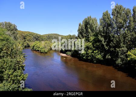 La Vézère rivière des hommes et des femmes de Cro-Magnon coule aux Eyzies de Tayac capitale mondiale de la préhistoire, Dordogne, Périgord, Frankreich, EU Stockfoto