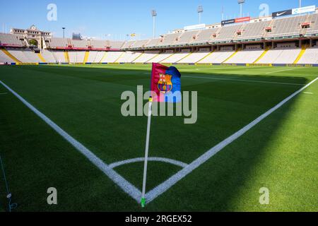 Barcelona. 8. Aug. 2023. Dieses Foto wurde am 8. August 2023 aufgenommen und zeigt das Olympiastadion der Lluis Companys vor dem Joan Gamper Trophy-freundlichen Fußballspiel zwischen dem FC Barcelona von Spanien und dem Totthenham Hotspur von England in Barcelona, Spanien. Kredit: Joan Gosa/Xinhua/Alamy Live News Stockfoto