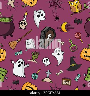 Halloween Elemente nahtloses Muster. Halloween Hintergrund. Vektorgrafik Stock Vektor