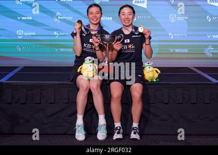 Siegerteam Kim so Yeong, Kong Hee Yong aus Korea, nach dem Doppel-Finalspiel der SATHIO-GRUPPE Australian Badminton Open 2023 zwischen Chi Stockfoto