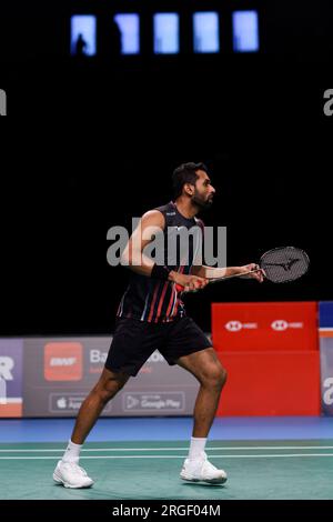 Prannoy H. S. von Indien in Aktion während des Men's Singles Finales der SATHIO GROUP Australian Badminton Open 2023 zwischen Indien und China am Quay Stockfoto