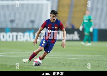 Barcelona, Spanien. 8. Aug. 2023. Pedri (Barcelona) Fußball : spanisches Spiel „Joan Gamper Cup“ zwischen dem FC Barcelona 4-2 Tottenham Hotspur FC bei der Estadi Olimpic Lluis Companys in Barcelona, Spanien . Kredit: Mutsu Kawamori/AFLO/Alamy Live News Stockfoto