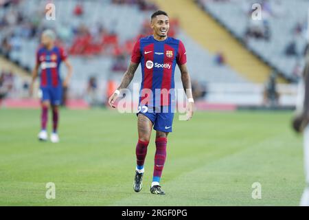 Barcelona, Spanien. 8. Aug. 2023. Raphinha (Barcelona) Fußball : spanisches Spiel „Joan Gamper Cup“ zwischen dem FC Barcelona 4-2 Tottenham Hotspur FC bei der Estadi Olimpic Lluis Companys in Barcelona, Spanien . Kredit: Mutsu Kawamori/AFLO/Alamy Live News Stockfoto