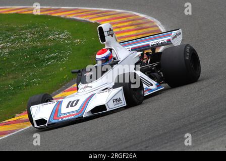 Mugello Circuit, 1. April 2007: Unbekannter Lauf auf dem Classic F1 Car 1975 Brabham BT44B Ex Carlos Reutemann Ford Cosworth auf dem Mugello Circuit in Italien während Mu Stockfoto