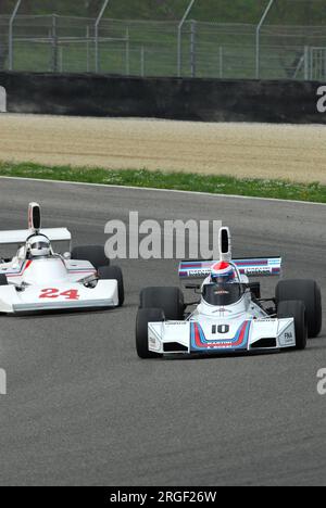Mugello Circuit, 1. April 2007: Unbekannter Lauf auf dem Classic F1 Car 1975 Brabham BT44B Ex Carlos Reutemann Ford Cosworth auf dem Mugello Circuit in Italien während Mu Stockfoto