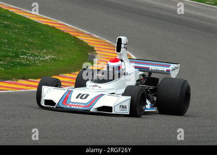 Mugello Circuit, 1. April 2007: Unbekannter Lauf auf dem Classic F1 Car 1975 Brabham BT44B Ex Carlos Reutemann Ford Cosworth auf dem Mugello Circuit in Italien während Mu Stockfoto